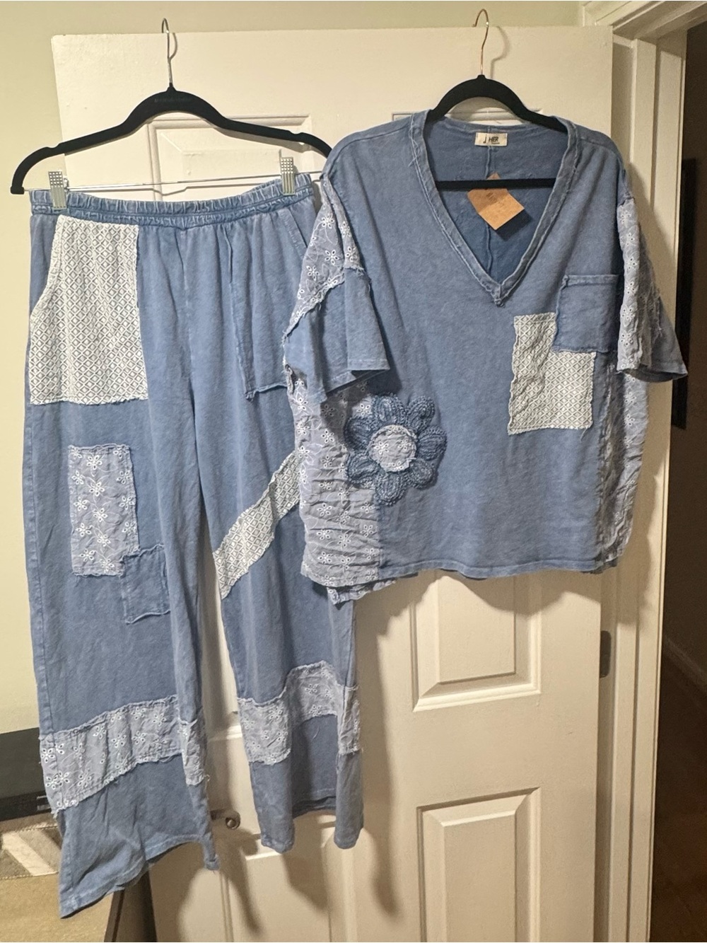 NWT J.Her Boho Patchwork Two-Piece Set in Denim Blue